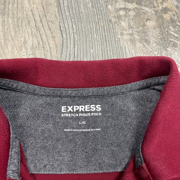 Express Mens Stretch Pique Polo Shirt Large Short Sleeve Red Casual Top - Picture 3 of 6